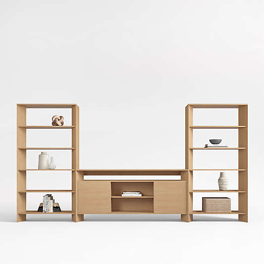 Terrazza 148" Natural Solid Oak Wood Storage Media Console Set