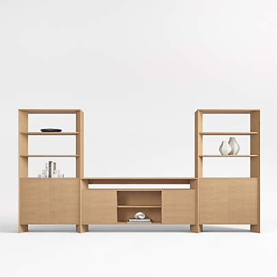 Terrazza 148" Natural Solid Oak Wood Closed Storage Media Console Set