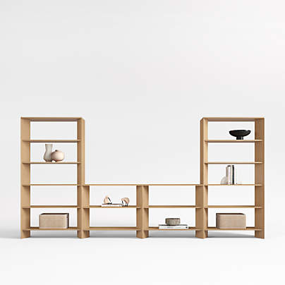 Terrazza 152" Natural Solid Oak Wood Open Storage Media Console Set