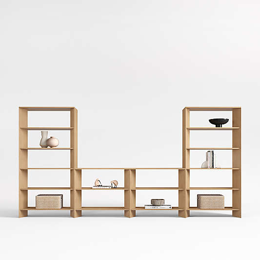 Terrazza 152" Natural Solid Oak Wood Open Storage Media Console Set