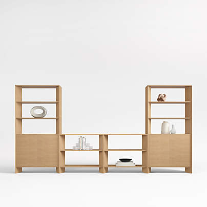 Terrazza 152" Natural Solid Oak Wood Storage Media Console Set