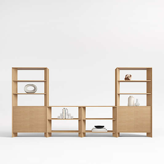 Terrazza 152" Natural Solid Oak Wood Storage Media Console Set