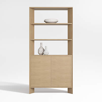 Terrazza 38" Natural Solid Oak Wood 2-Shelf Storage Bookcase Cabinet