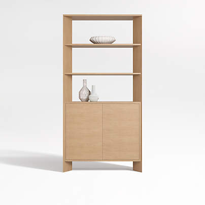 Terrazza 38" Natural Solid Oak Wood 2-Shelf Storage Bookcase Cabinet