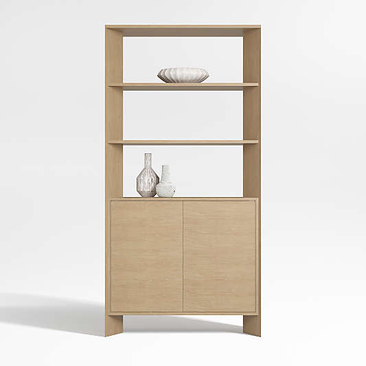 Terrazza 38" Natural Solid Oak Wood 2-Shelf Storage Bookcase Cabinet