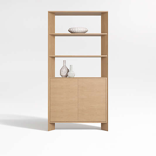 Terrazza 38" Natural Solid Oak Wood 2-Shelf Storage Bookcase Cabinet