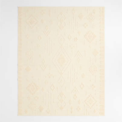 Textural Flatweave Ivory Wool and Cotton Kids Area Rug 5'x8'