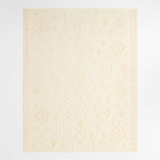 Textural Flatweave Ivory Wool and Cotton Kids Area Rug 5'x8'