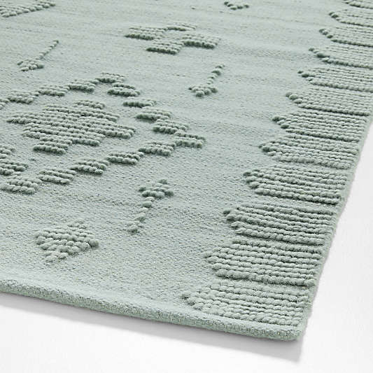 Textural Flatweave Verte Green Wool and Cotton Kids Area Rug 5'x8'