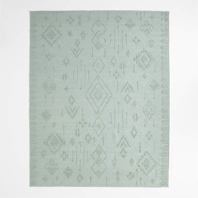 Textural Flatweave Verte Green Wool and Cotton Kids Area Rug 6'x9'