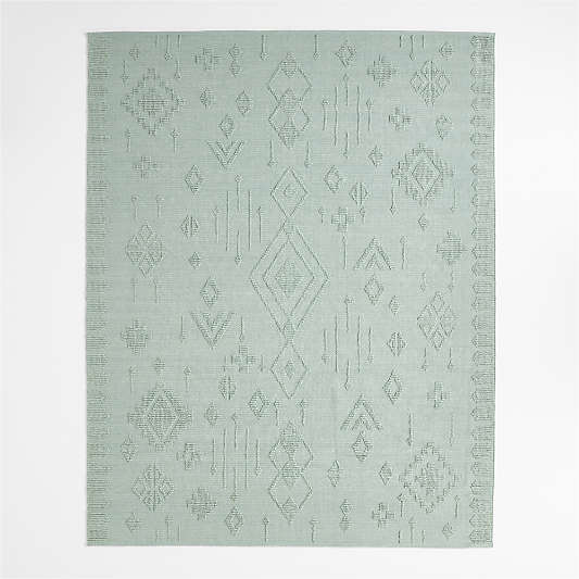 Textural Flatweave Verte Green Wool and Cotton Kids Area Rug 5'x8'