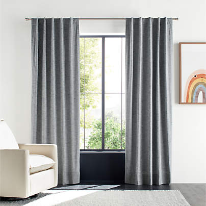 Mist Blue Textural Organic Cotton Chambray Blackout Window Curtain Panel 44"x108"