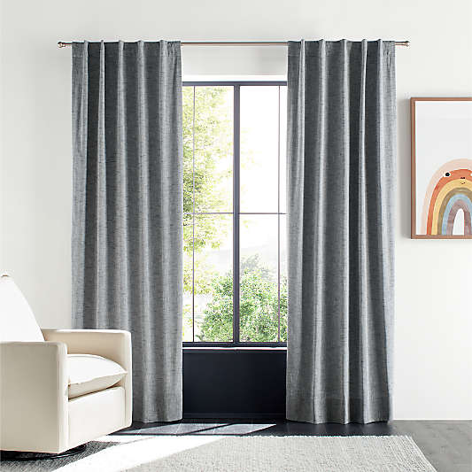 Mist Blue Textural Organic Cotton Chambray Blackout Window Curtain Panel