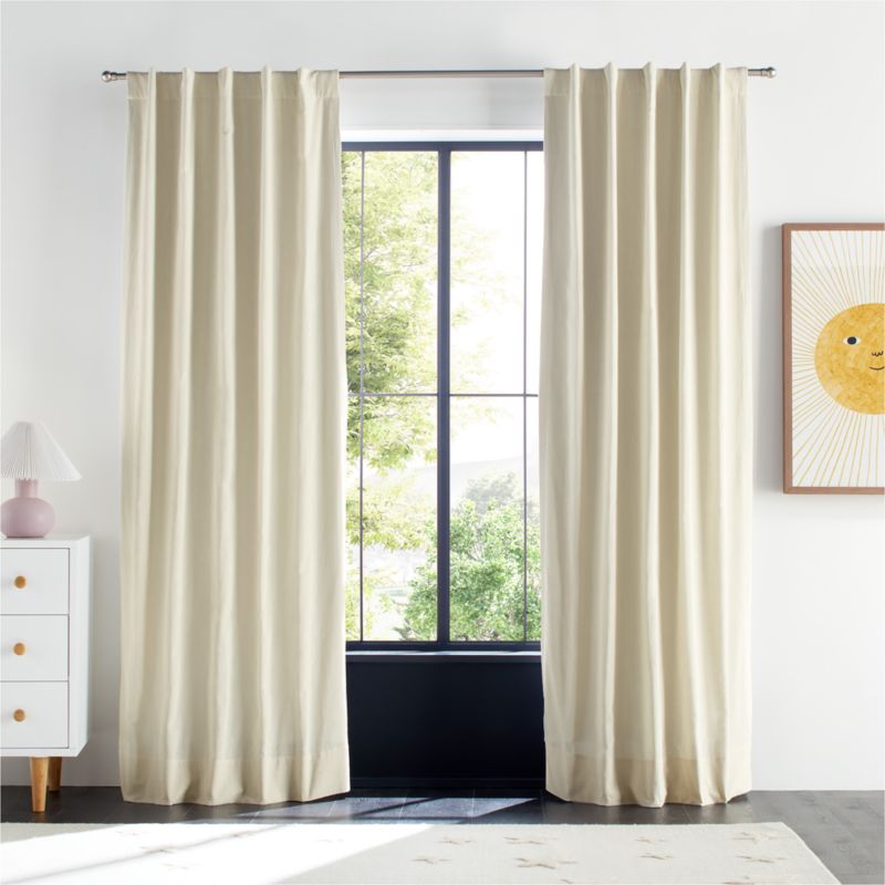 Stone Tan Textural Organic Cotton Chambray Blackout Window Curtain Panel 44"x96" - image 0 of 6