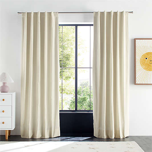 Stone Tan Textural Organic Cotton Chambray Blackout Window Curtain Panel