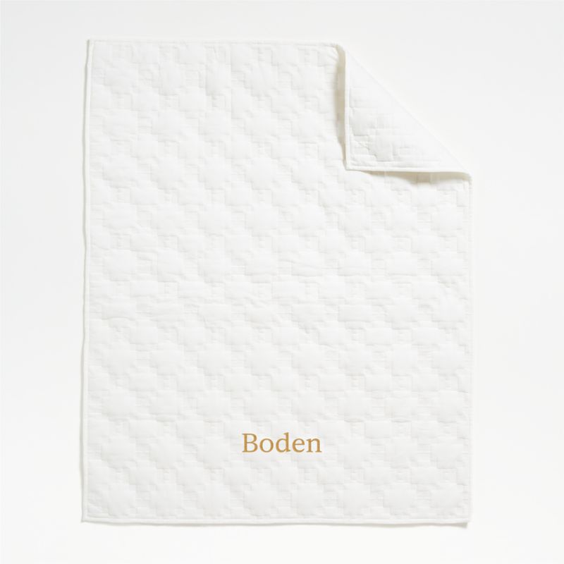 White Geometric Stitch Embroidered Cotton Baby Crib Quilt - image 6 of 9