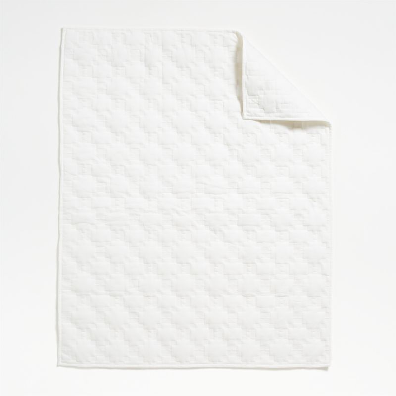 White Geometric Stitch Embroidered Cotton Baby Crib Quilt - image 7 of 9