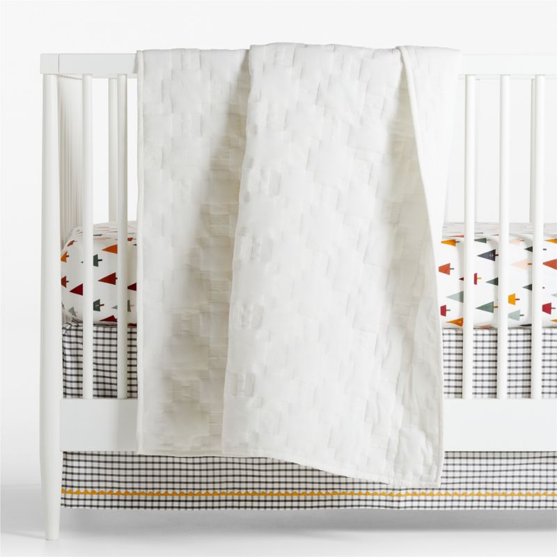 White Geometric Stitch Embroidered Cotton Baby Crib Quilt - image 4 of 9