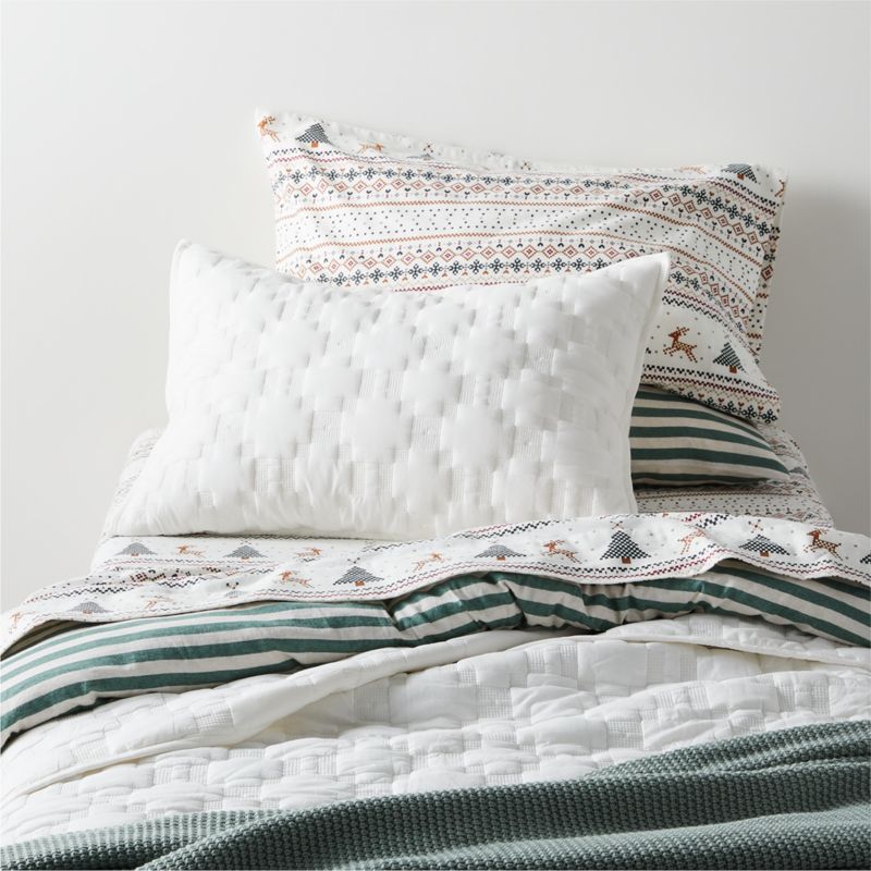 White Geometric Stitch Embroidered Cotton Kids Pillow Sham - image 5 of 8