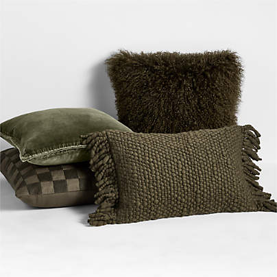 Textured Burnt Green Throw Pillow Arrangement