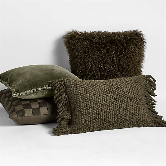 Textured Burnt Green Throw Pillow Arrangement