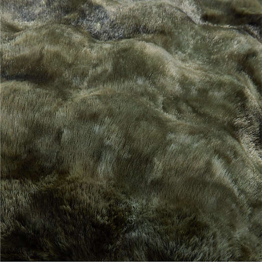 Textured Faux Fur 20"x20" Burnt Green Throw Pillow