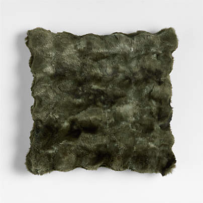 Textured Faux Fur 20"x20" Burnt Green Throw Pillow with Feather Insert