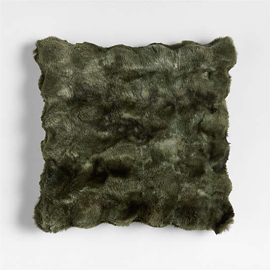 Textured Faux Fur 20"x20" Burnt Green Throw Pillow with Down-Alternative Insert