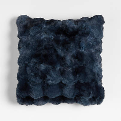Textured Faux Fur 20"x20" Deep Indigo Throw Pillow with Down-Alternative Insert