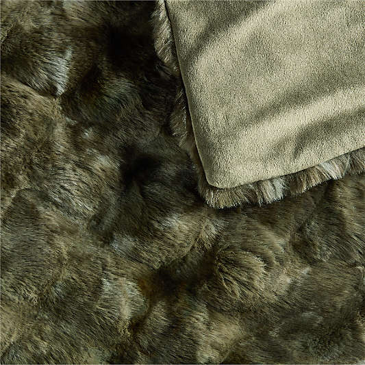 Textured Faux Fur 20"x20" Burnt Green Throw Pillow with Feather Insert