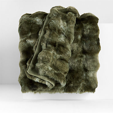 View Textured Faux Fur 70"x55" Burnt Green Throw Blanket details