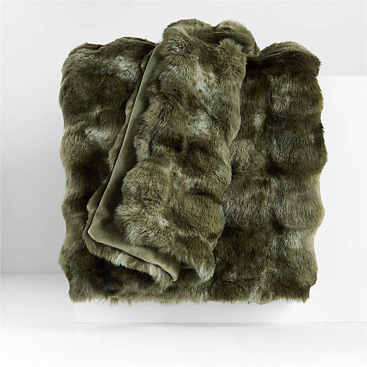 Textured Faux Fur 70"x55" Burnt Green Throw Blanket