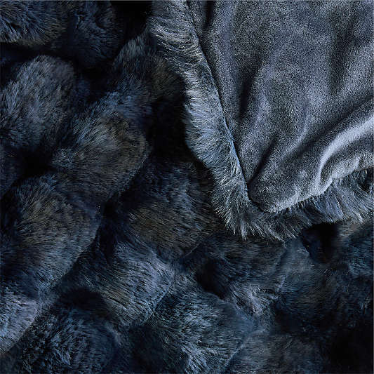 Textured Faux Fur 70"x55" Deep Indigo Throw Blanket