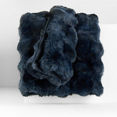 Textured Faux Fur 70"x55" Deep Indigo Throw Blanket