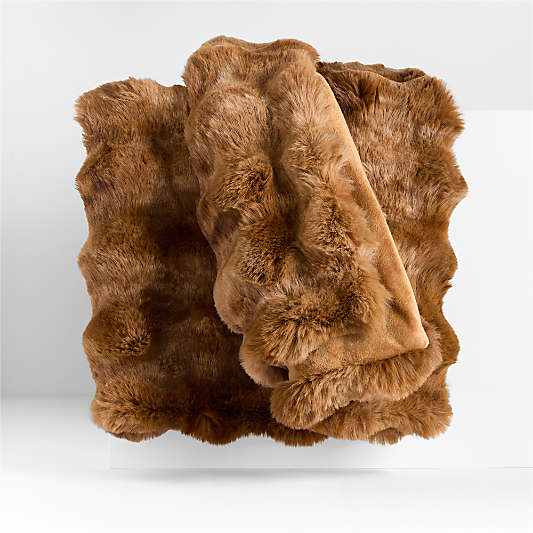 Textured Faux Fur 70"x55" Maple Brown Throw Blanket