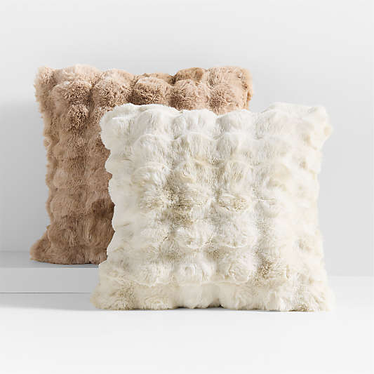 Textured Faux Fur Sierra Tan 20"x20" Throw Pillow with Feather Insert