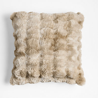 View Textured Faux Fur Sierra Tan 20x20 Throw Pillow with Feather Insert details