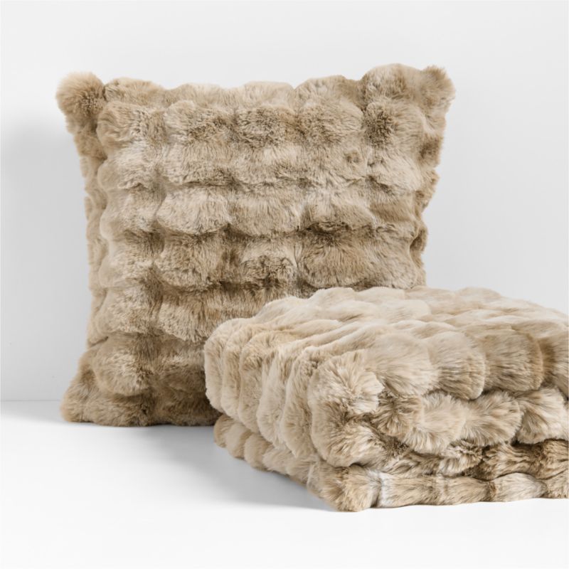 Textured Faux Fur Sierra Tan 20"x20" Throw Pillow with Down-Alternative Insert - image 2 of 10