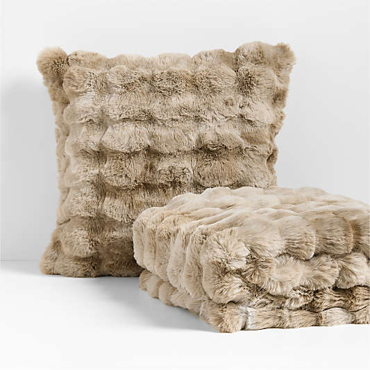 Textured Faux Fur Sierra Tan 20"x20" Throw Pillow