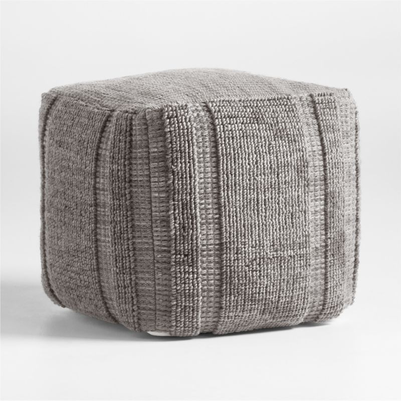 Fog Grey Textured Plaid 18"x18" Pouf - image 2 of 5