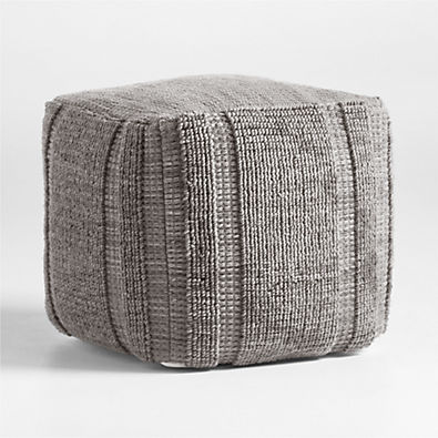 View Fog Grey Textured Plaid 18"x18" Pouf details