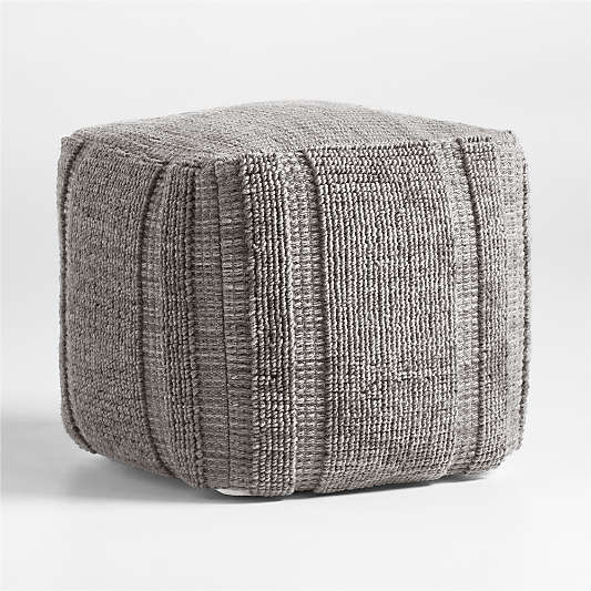 Fog Grey Textured Plaid 18"x18" Pouf