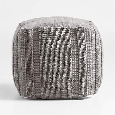 Fog Grey Textured Plaid 18"x18" Pouf