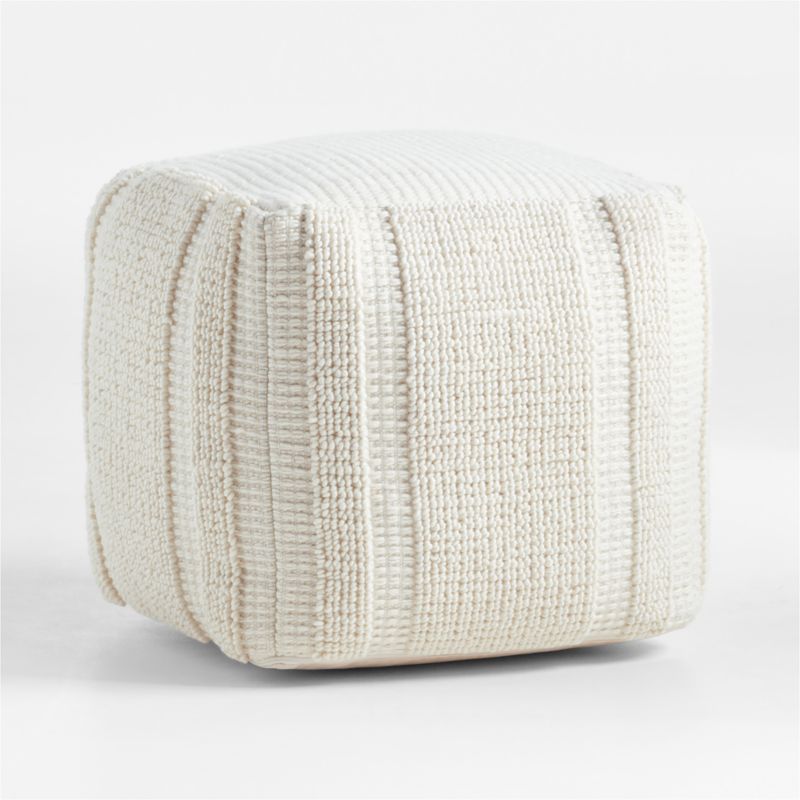 Pampas Ivory Textured Plaid 18"x18" Pouf - image 2 of 7