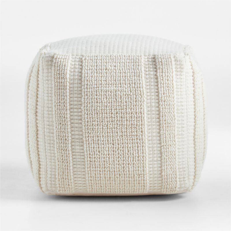 Woven Solid Sand Beige Performance 22"x22" Pouf Ottoman
