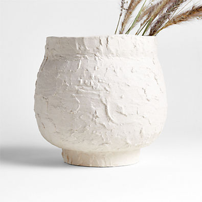 View White Textured Ceramic Vase 9" details