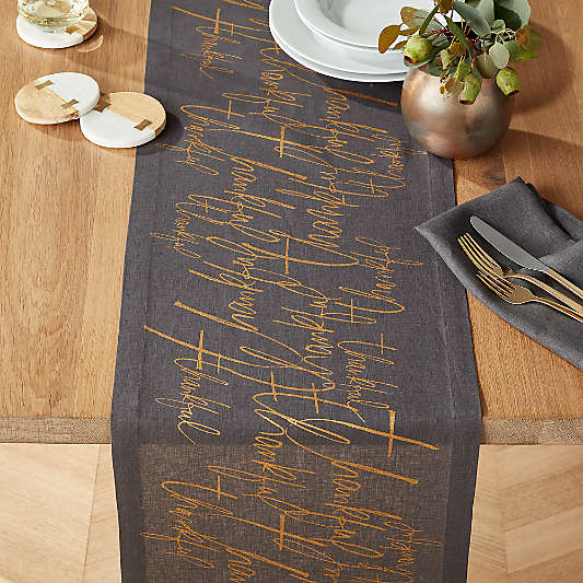 Thankful 120" Graphite Linen Table Runner