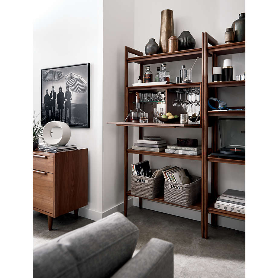 Knox Black Trim and Walnut Tall Open Storage Bookshelf + Reviews