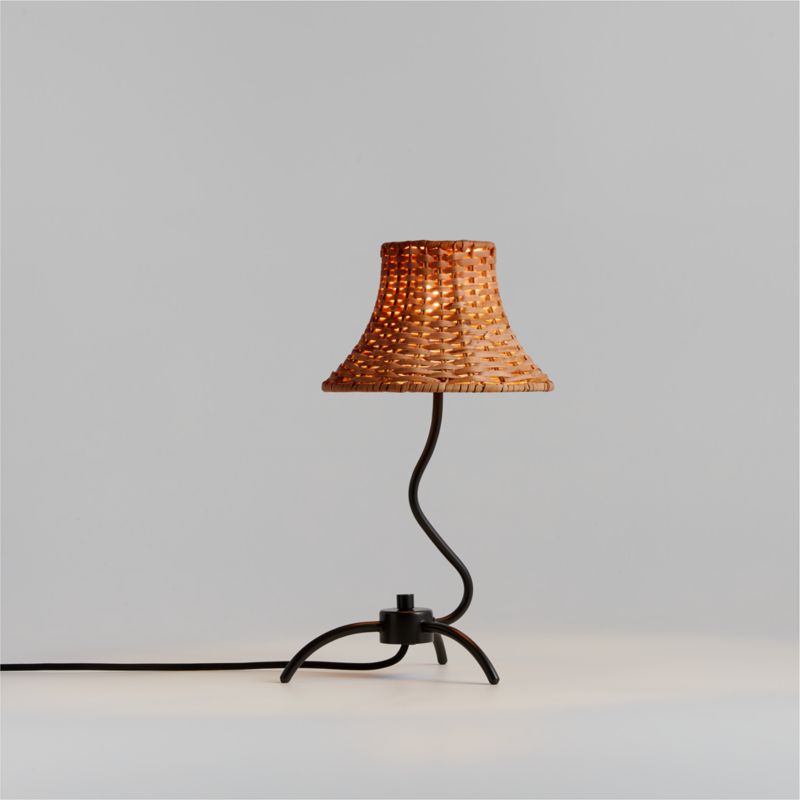 Bibelot Wavy Black Metal Mini Table Lamp with Rattan Shade by