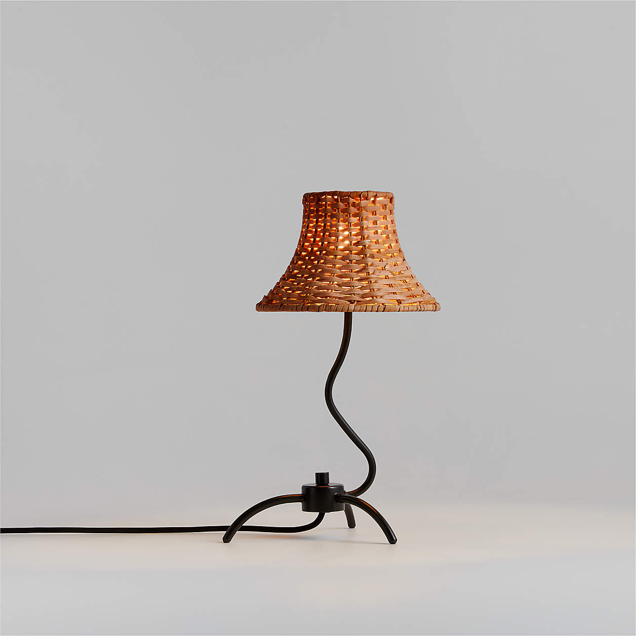 Bibelot Wavy Black Metal Mini Table Lamp with Rattan Shade by Athena Calderone + Reviews Crate
